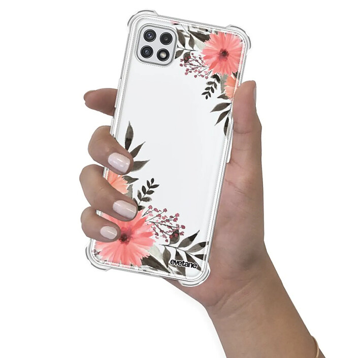 Evetane Coque Samsung Galaxy A22 5G Silicone antichocs Solides coins renforcés  transparente Motif Fleurs roses pas cher