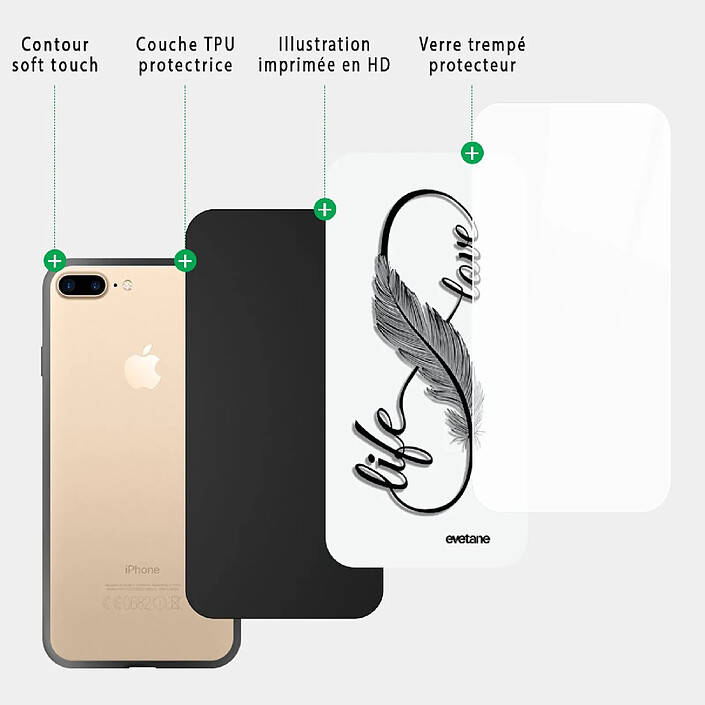 Acheter Evetane Coque iPhone 7 Plus/ 8 Plus Coque Soft Touch Glossy Love Life Design