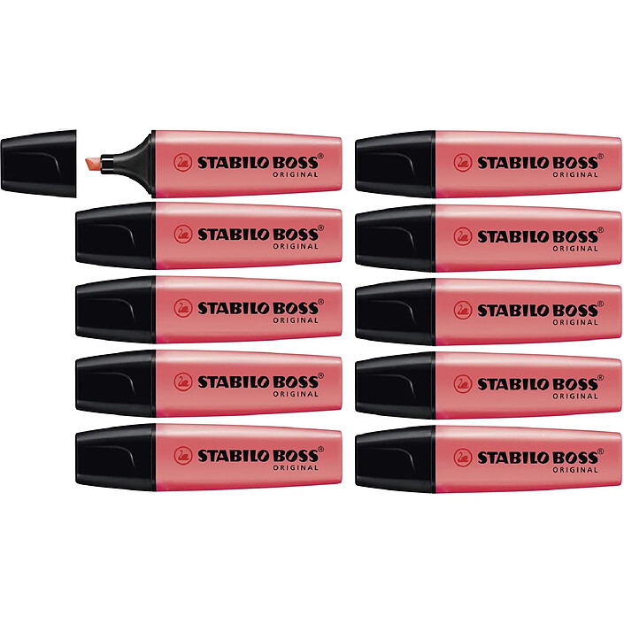 STABILO Surligneur BOSS ORIGINAL Rechargeable Pointe Biseautée 2-5 mm Rouge x 10