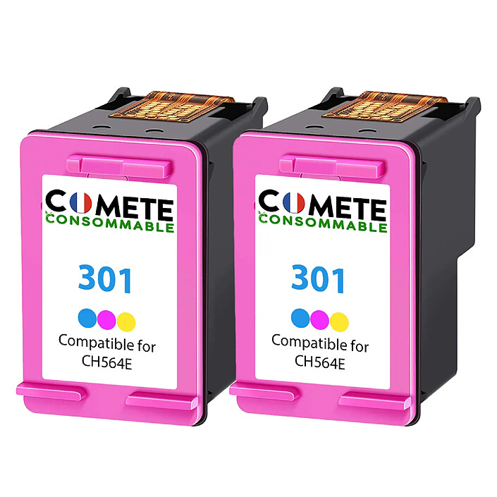 COMETE - 301 - 2 Cartouches Compatibles avec HP 301 pour Imprimante HP - Couleur - Marque française