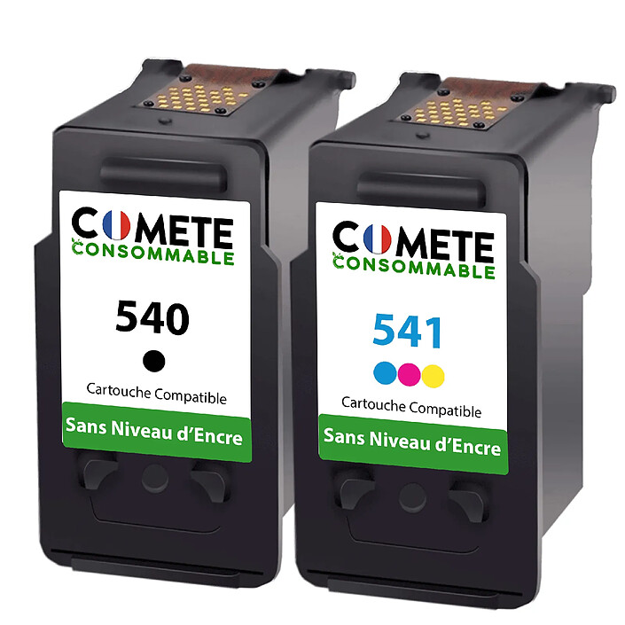 COMETE - 540/541 - 2 Cartouches d'encre Compatibles avec Canon - sans Niveau d'encre - Marque française