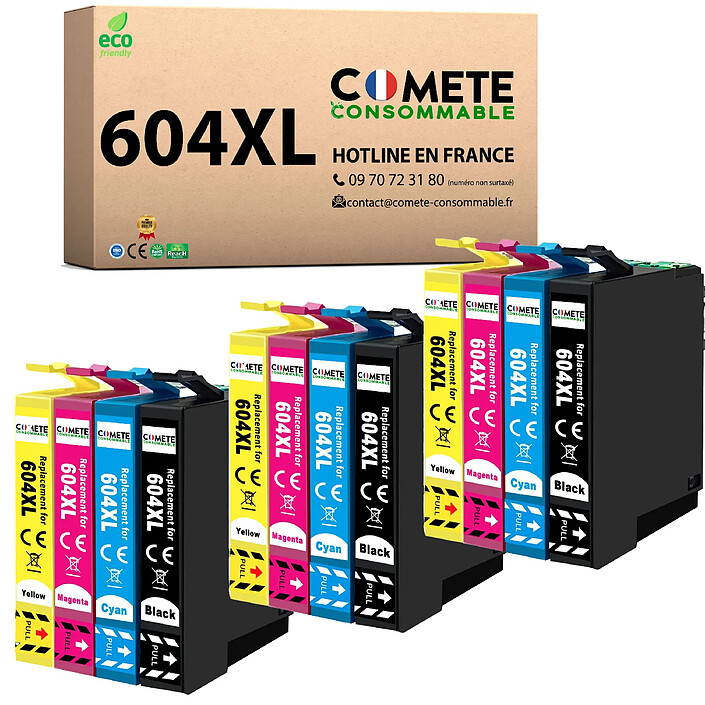 COMETE, Entreprise française - 12 Cartouches d'encre Compatibles EPSON 604XL