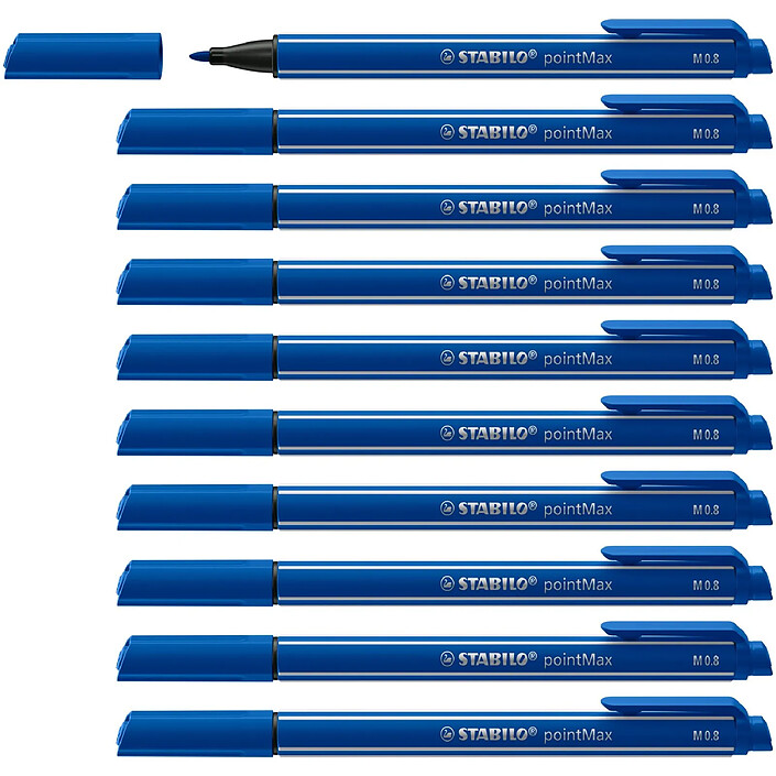 STABILO Stylo feutre pointMax pointe moyenne 0.8mm bleu x 10