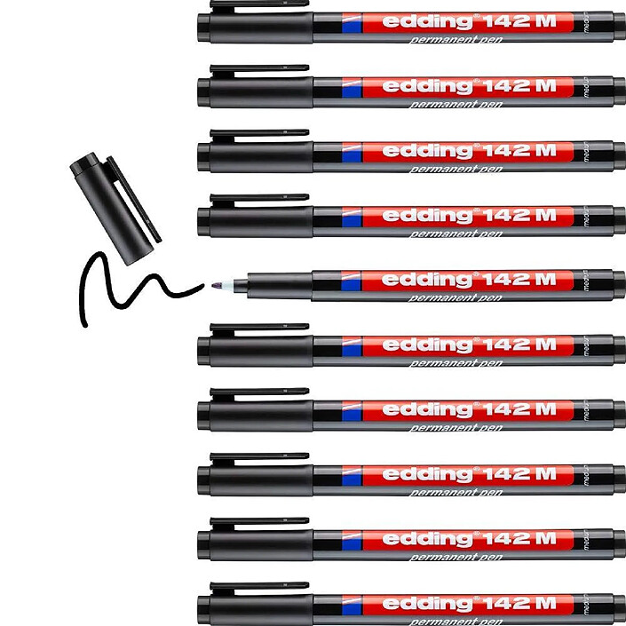 EDDING Feutre Permanent 142M Noir Pointe Moyenne 1 mm x 10