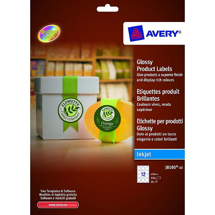 AVERY Boite de 120 étiquettes rondes blanc brillant Diam 60 mm jet d'encre