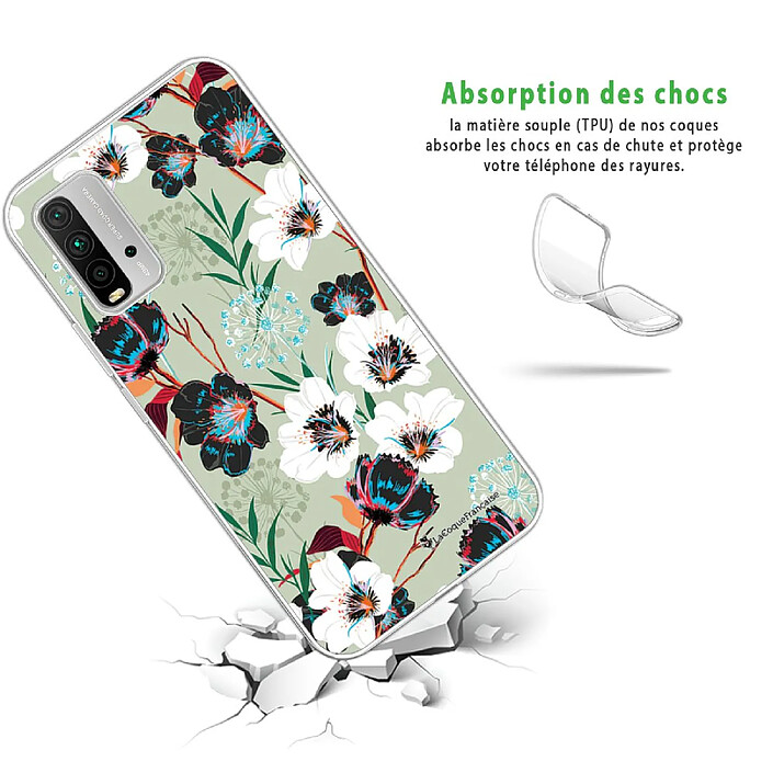 Avis LaCoqueFrançaise Coque Xiaomi Redmi 9T 360 intégrale transparente Motif Fleurs vert d'eau Tendance .