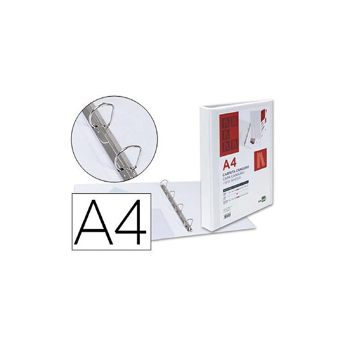 LIDERPAPEL Classeur kangourou 4 anneaux 25mm 283x320mm document a4 plastique dos 40mm coloris blanc x 24