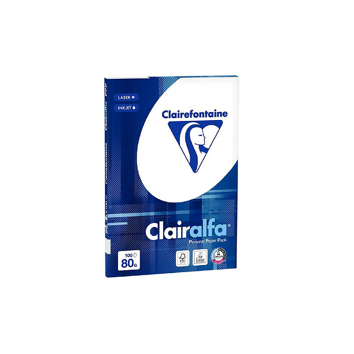 CLAIRALFA Ramette 100 Feuilles Papier 80g A4 210x297 mm Certifié FSC Blanc