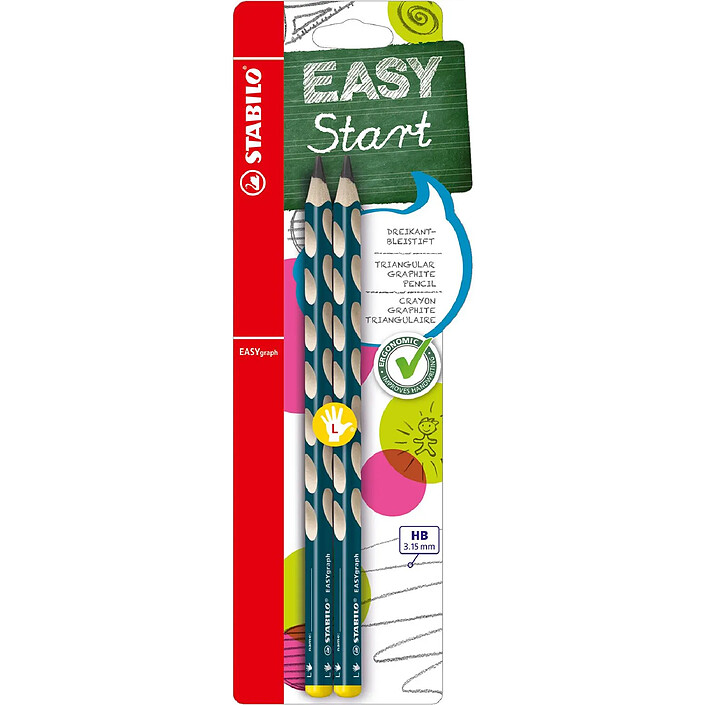 STABILO 2 crayons graphite EASYgraph corps bleu ardoise HB droitier