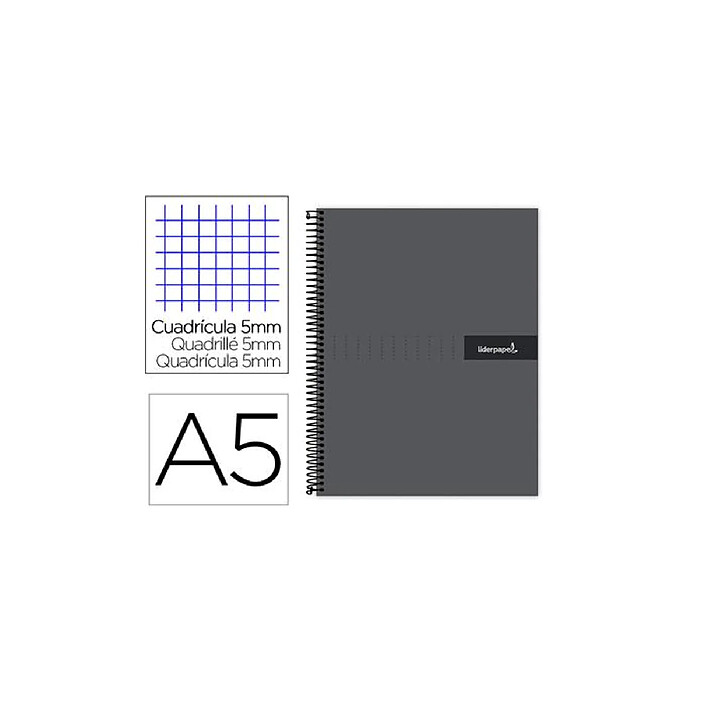 LIDERPAPEL Cahier spirale crafty couverture contrecollée a5 240p 90g/m2 5x5mm microperforé 6 trous coloris noir x 20