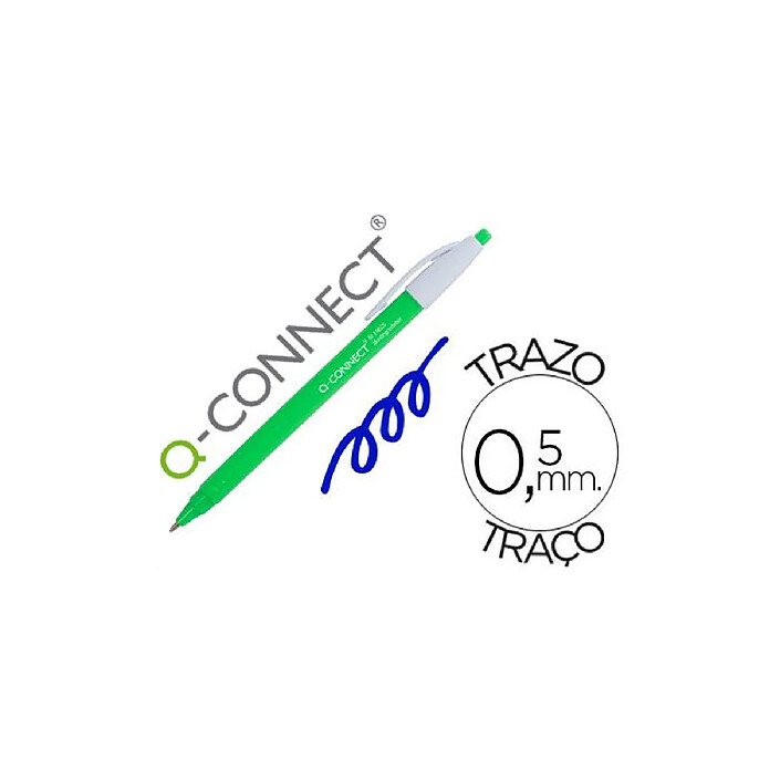 Q-CONNECT Stylo-bille biodegradable vert écriture moyene 0.5mm encre classique rétractable couleur bleu