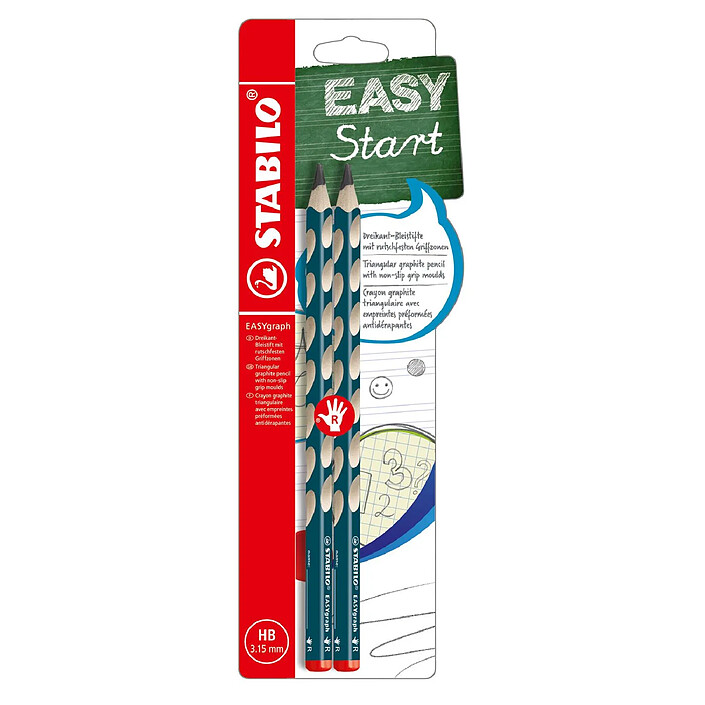 STABILO 2 crayons graphite EASYgraph corps bleu ardoise HB gaucher x 5