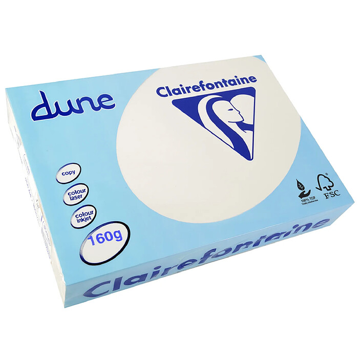 CLAIREFONTAINE Ramette 250 Feuilles Dune 160g A4 210x297 mm Certifié FSC / TCF Blanc x 4
