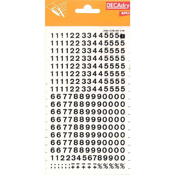DECADRY Chiffres Transferts (1 Feuille) DD7F 6 mm Noir
