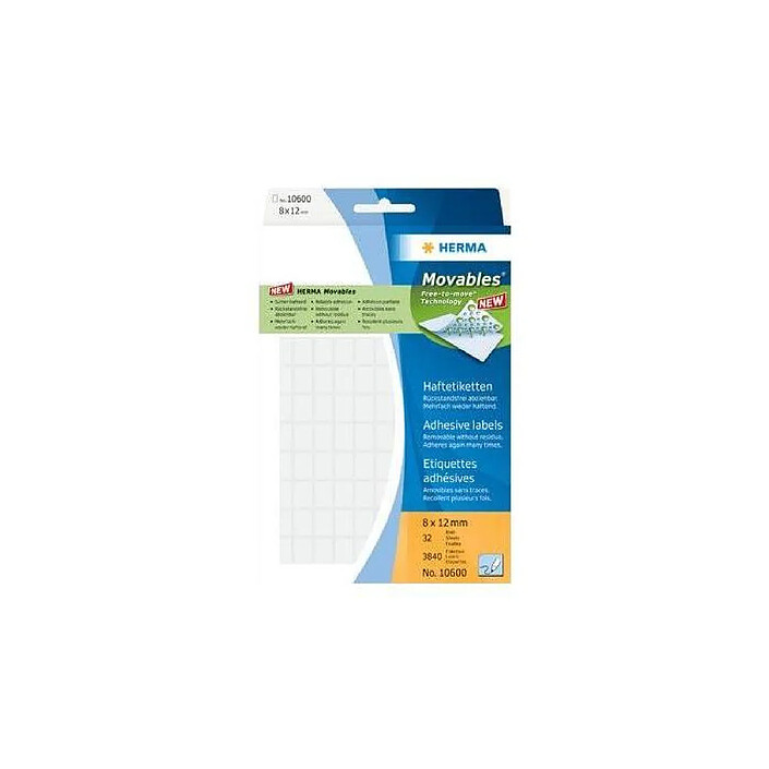 HERMA Etui de 3840 Étiquettes 'Movables' 8 x 12 mm Blanc, sur 32 feuilles