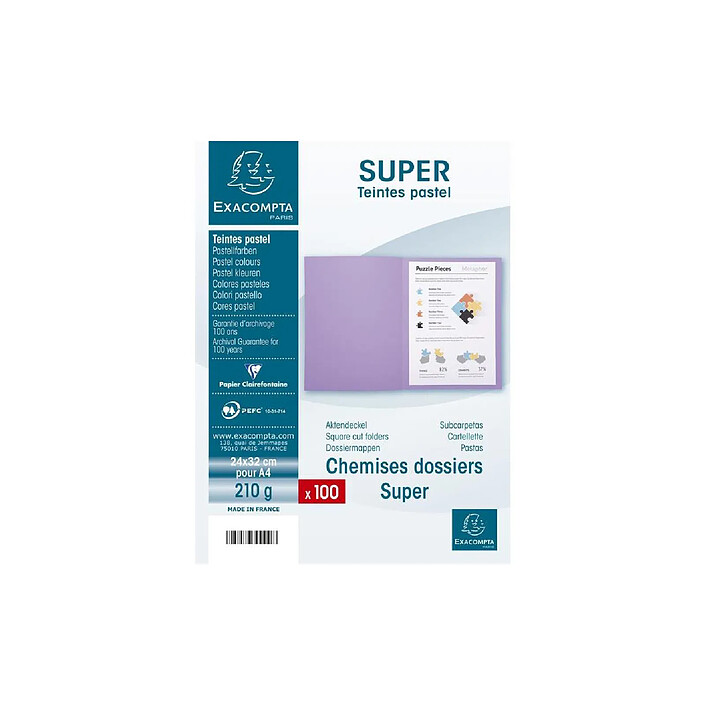 Avis EXACOMPTA Paquet 100 chemises SUPER 210g 24x32cm Vert Pastel x 5