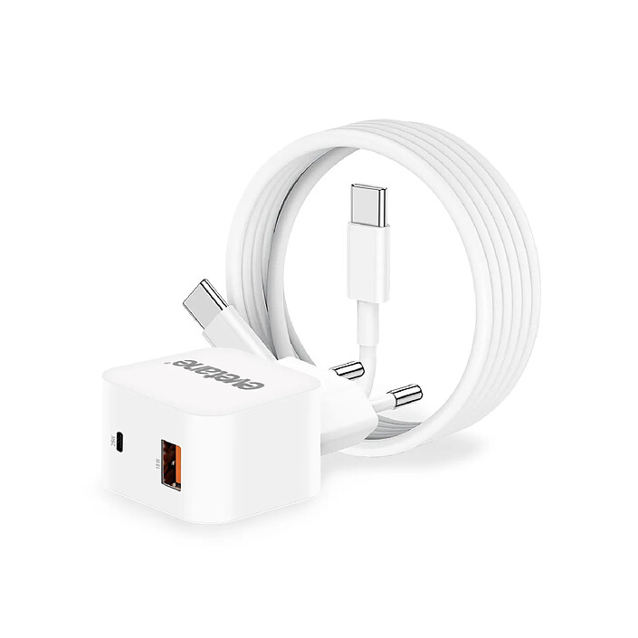 Evetane Chargeur blanc Ultra-rapide 25W USB-C + Câble 2M USB C/ USB-C