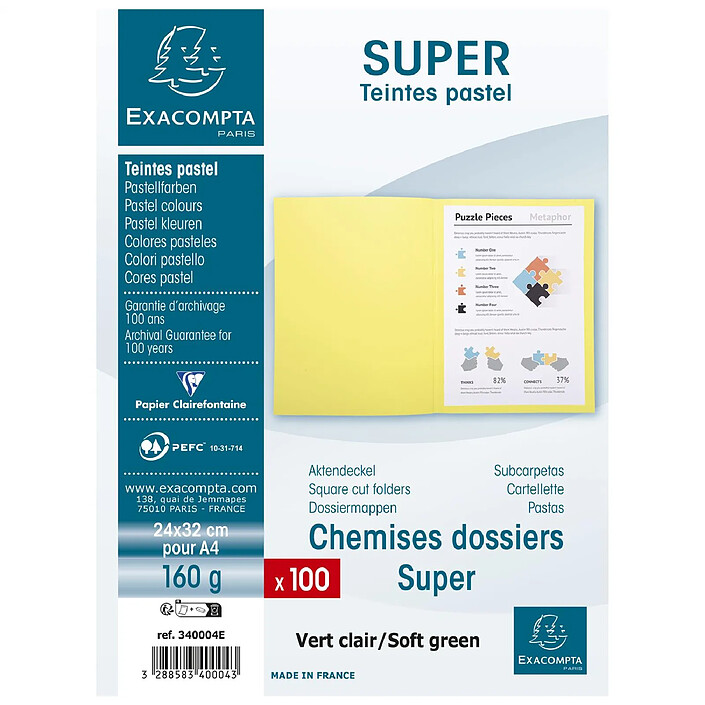 Acheter EXACOMPTA Paquet 100 chemises SUPER 160 - 24x32cm - Vert clair x 5