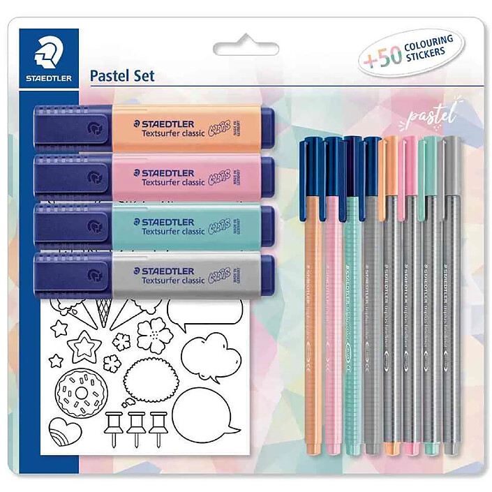 STAEDTLER Set d'écriture pastel, avec 50 gommettes à colorer