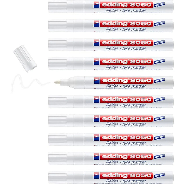 EDDING Marqueur Spécial Caoutchouc Pneu 8050 Blanc Pointe Ronde 2-4 mm x 10