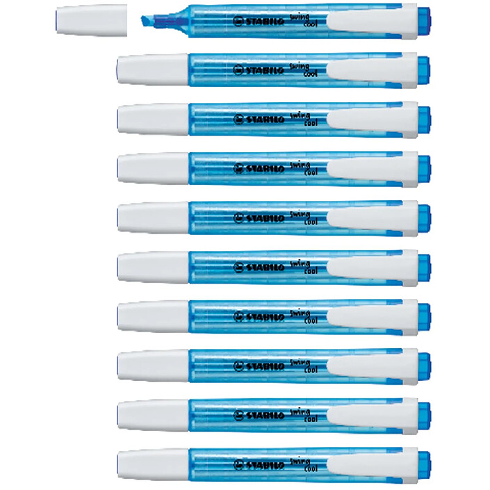 STABILO Surligneur de poche SWING COOL Pointe Biseautée 1 - 4 mm bleu x 10