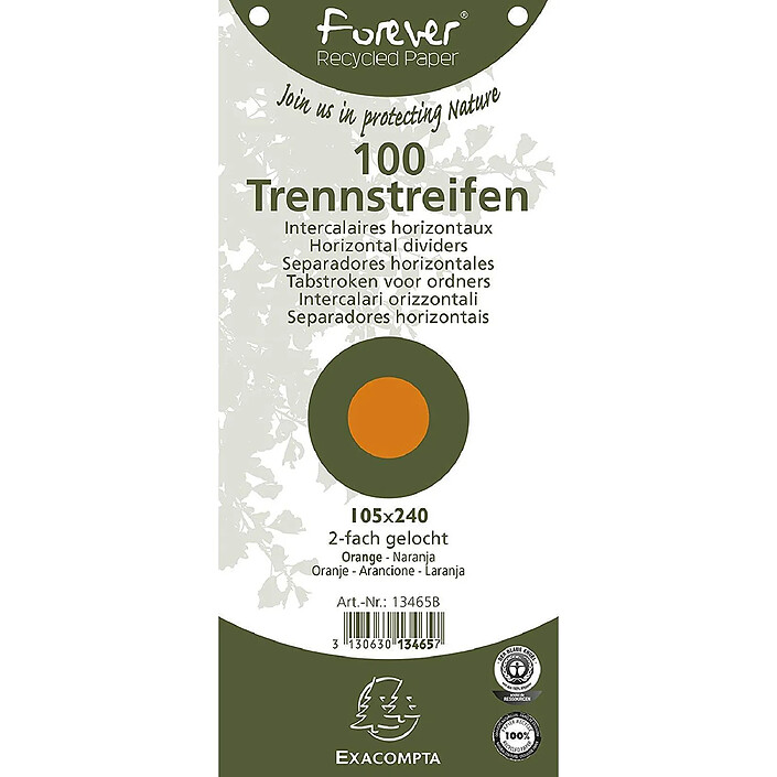 EXACOMPTA Paquet de 100 Fiches Intercalaire 105x240 Recyclées 2 trous Orange