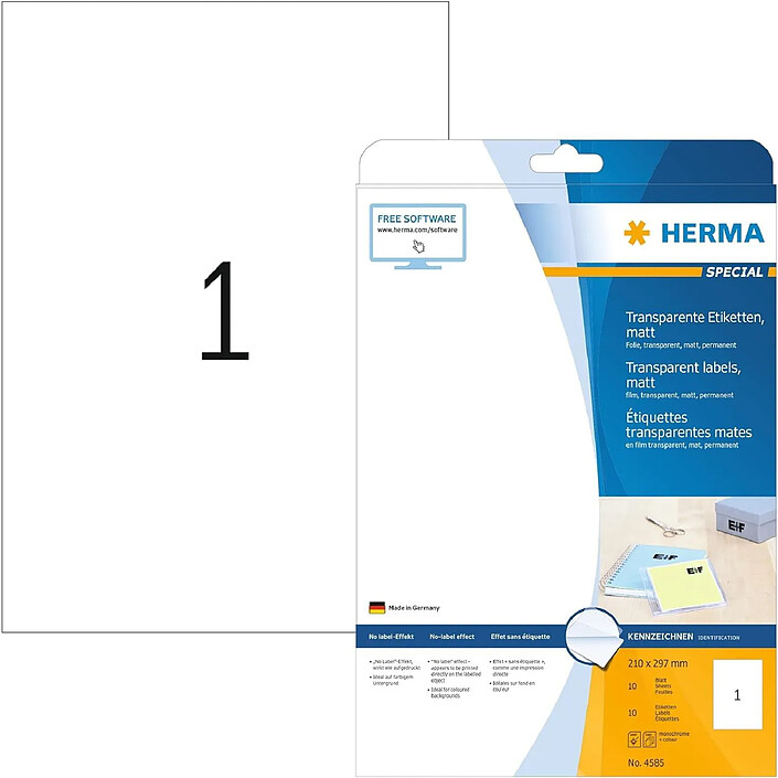 HERMA Etiquettes film SPECIAL, 210 x 297 mm, transparent