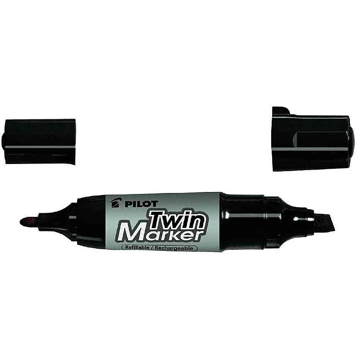 PILOT Marqueur permanent TWIN Marker Jumbo Pointe Biseau et Pointe Ogive Noir x 10