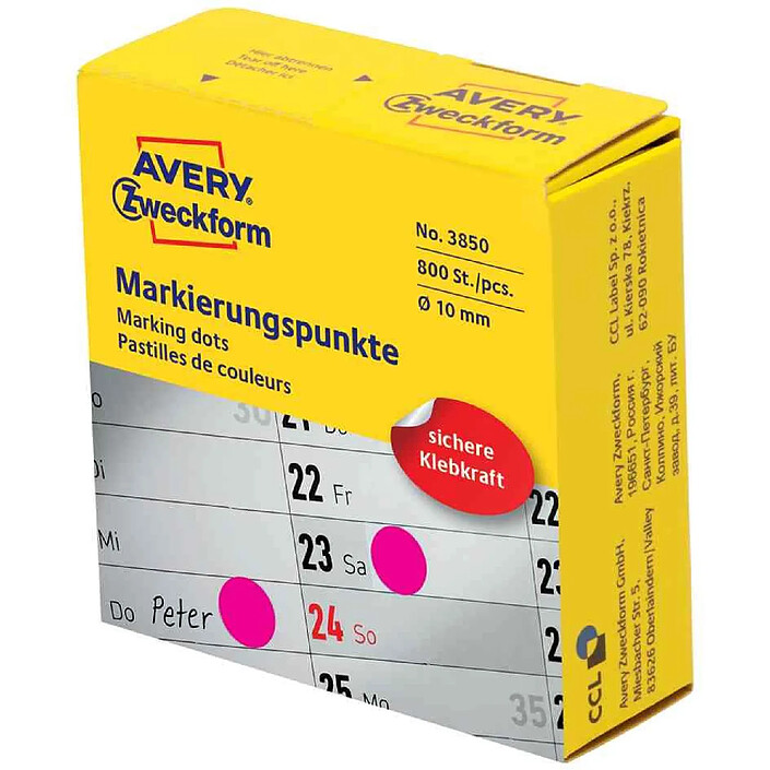 AVERY Pastilles de couleurs, 19 mm, magenta