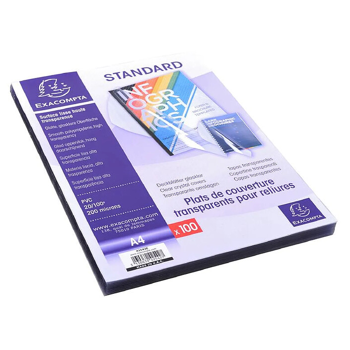 EXACOMPTA Boite de 100 plats pour relier PVC 20x100e - A4 - Cristal x 5