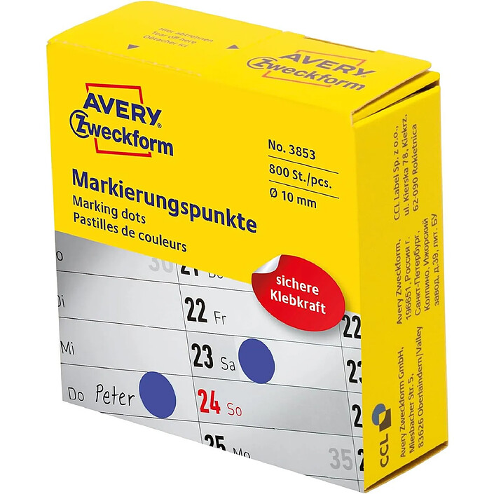 AVERY Pastilles de couleurs, 10 mm, bleu