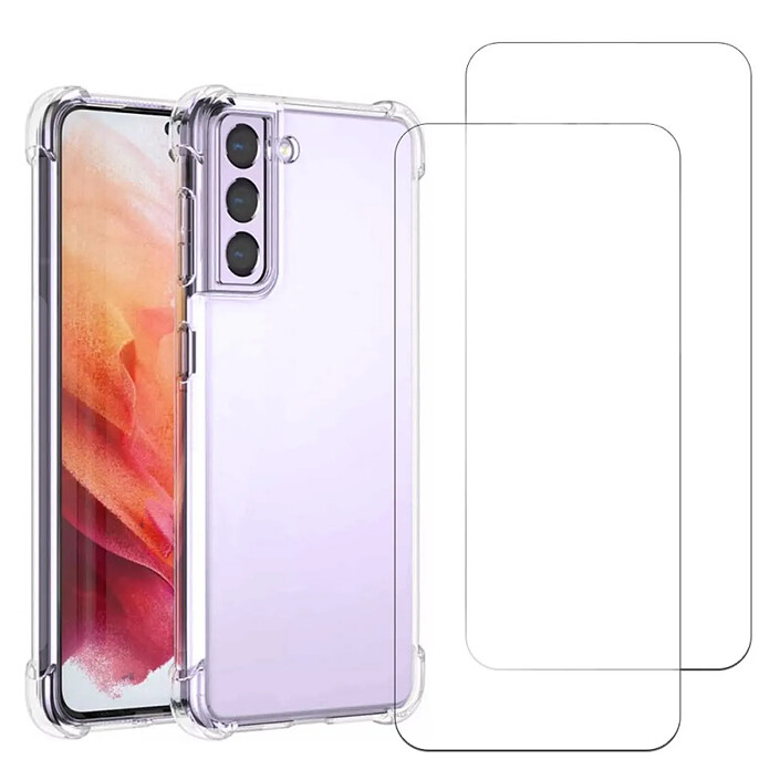 Acheter Evetane Coque Samsung Galaxy S24 Antichoc coins renforcés Silicone + 2 Vitres en verre trempé Protection écran