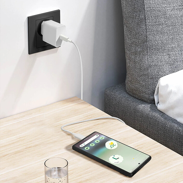 Google Chargeur Secteur Google Original USB-C 18W + Câble de Charge USB-C Blanc pas cher