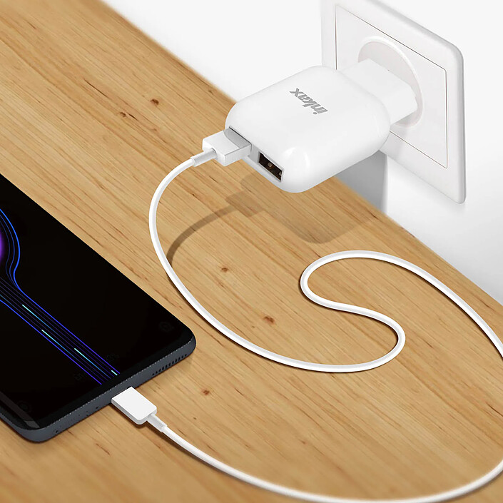 Avis Inkax Chargeur secteur 2x ports USB 2.1A + 1.0A Recharge Rapide Inkax - Blanc