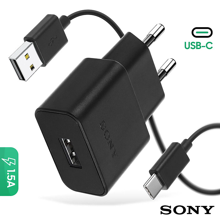 Chargeur secteur Sony UCH20 1.5A Noir Smartphone - Câble USB type C inclus