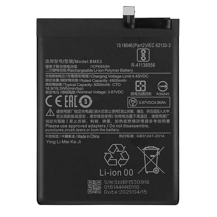 Clappio Batterie pour Xiaomi Mi 10T et 10T Pro 5000mAh Remplace BM53