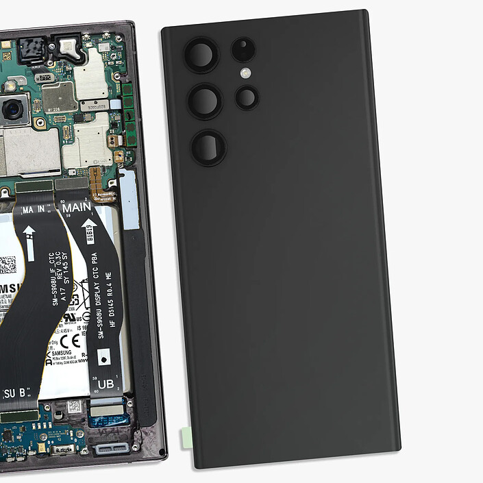 Clappio Vitre Arrière pour Samsung Galaxy S22 Ultra avec Lentille Caméra Noir pas cher