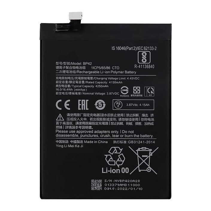 Clappio Batterie pour Xiaomi Mi 11 Lite 4G et 5G 4250mAh Remplace BP42