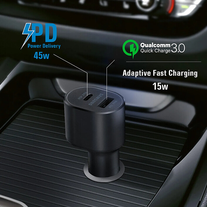 Acheter Samsung Chargeur Voiture 60W Sortie USB-C / USB Câble USB-C 1m Noir