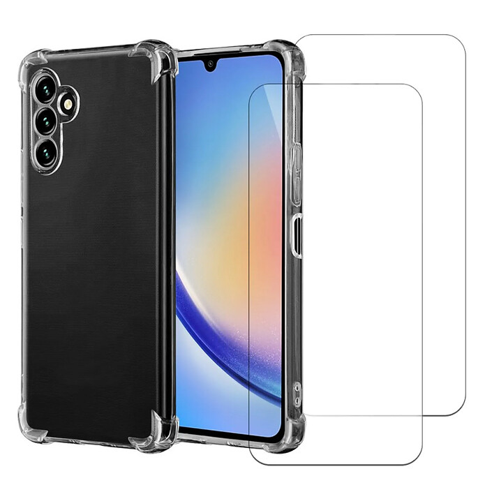 Acheter Evetane Coque Samsung Galaxy A34 Antichoc coins renforcés Silicone + 2 Vitres en verre trempé Protection écran
