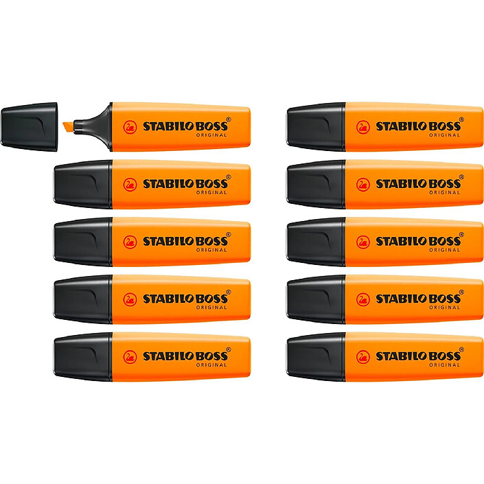 STABILO Surligneur BOSS ORIGINAL Rechargeable Pointe Biseautée 2-5 mm Orange x 10