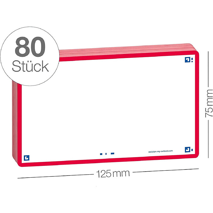 Acheter OXFORD Pack 80 Fiches Bristol Flash 2.0 - 7,5 x 12,5cm Fond Blanc Uni Cadre Rouge