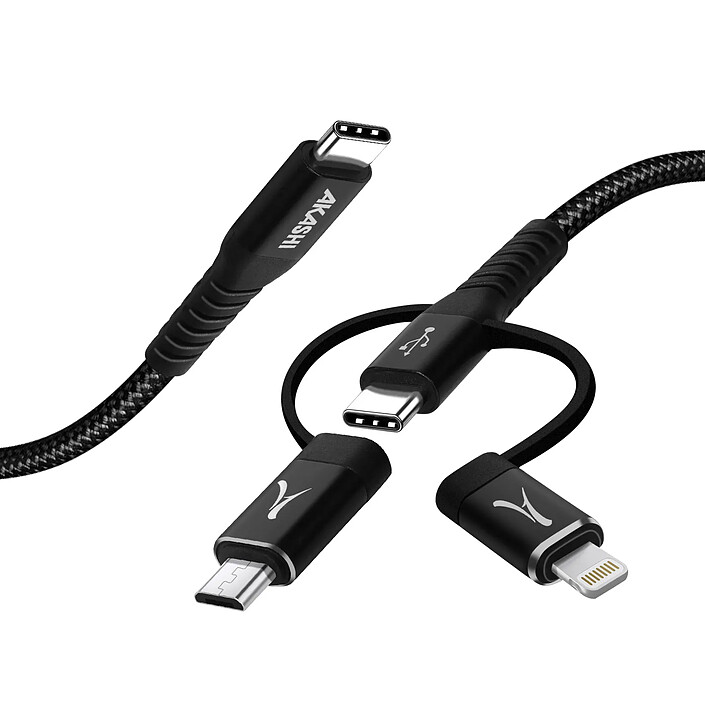 akashi Câble USB-C 3 en 1 Intensité 3A Charge et Synchro Longueur 1m Akashi Noir