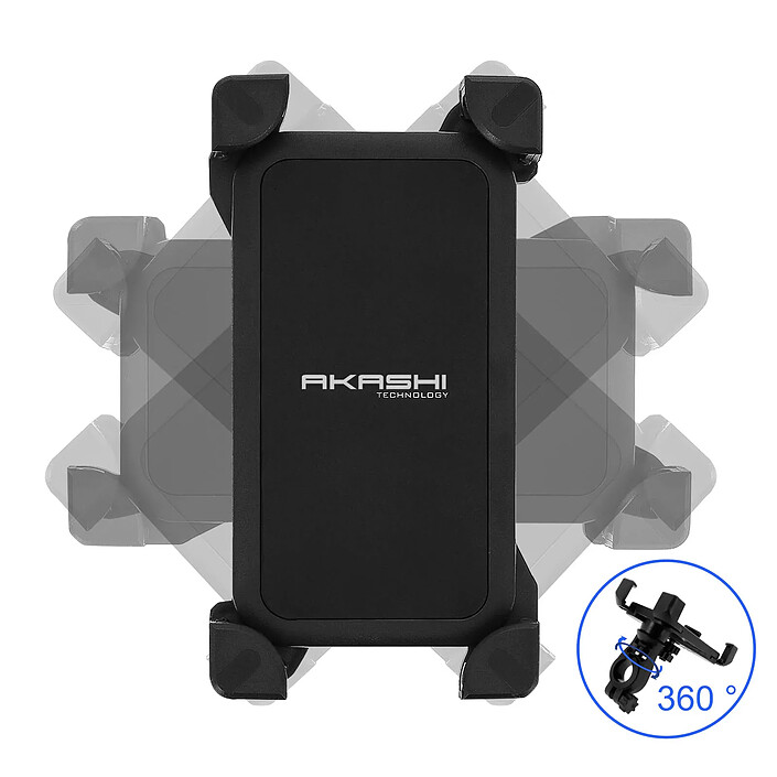 akashi Support 2 Roue Smartphone/Phablette 6,8" Fixation Guidon Rotatif 360° Akashi