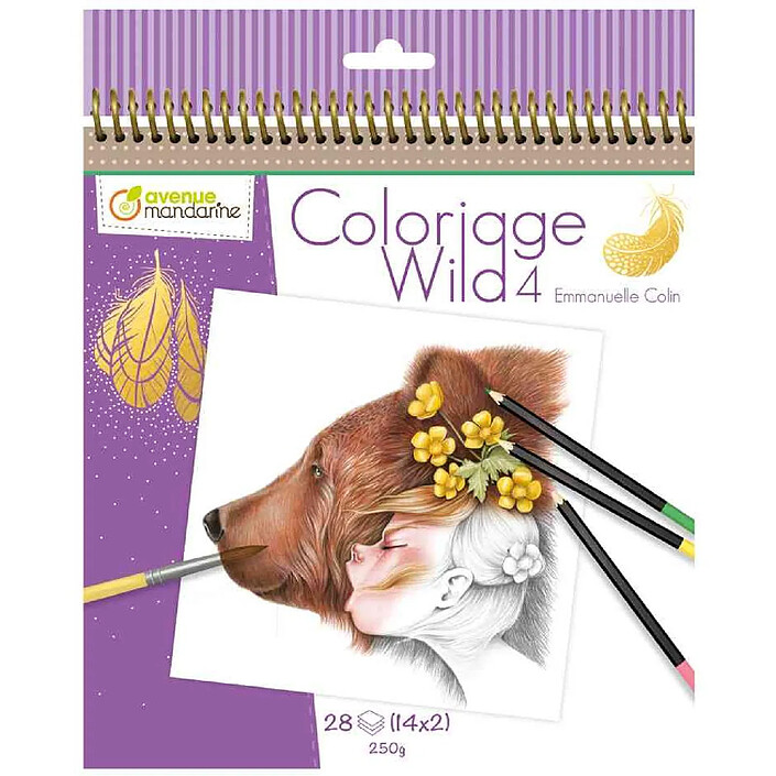 AVENUE MANDARINE Carnet de coloriage 'Wild 4' 28 visages à colorier