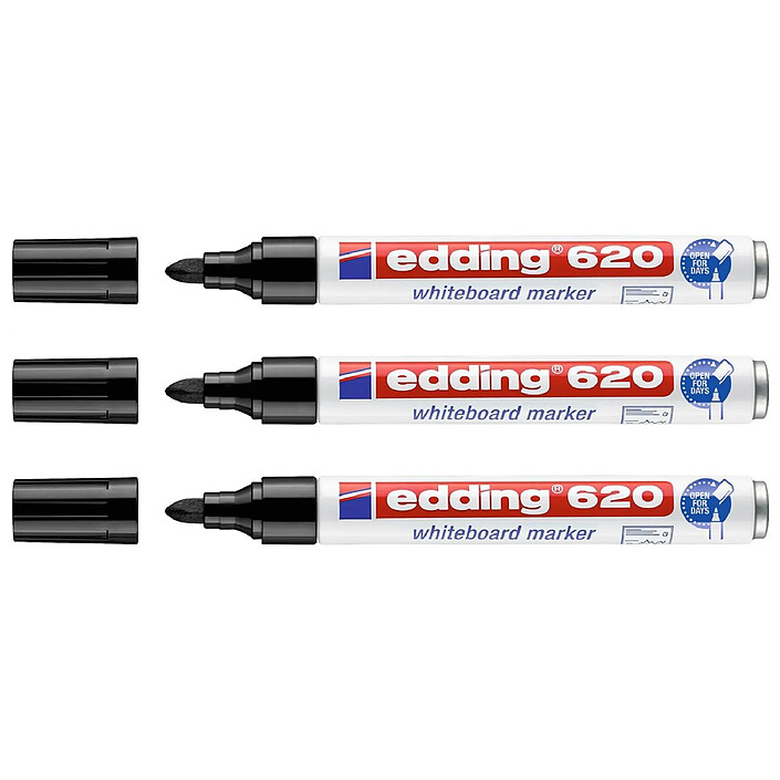 EDDING Marqueur pour Tableaux blancs 620 Noir Corps Alu Pointe Ronde 1,5-3 mm x 3