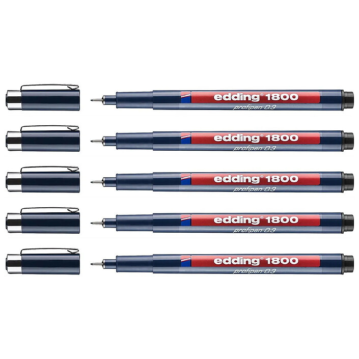 EDDING Feutre Fin de Précision 1800 Noir Pointe Fine (0.3) 0,35 mm x 5
