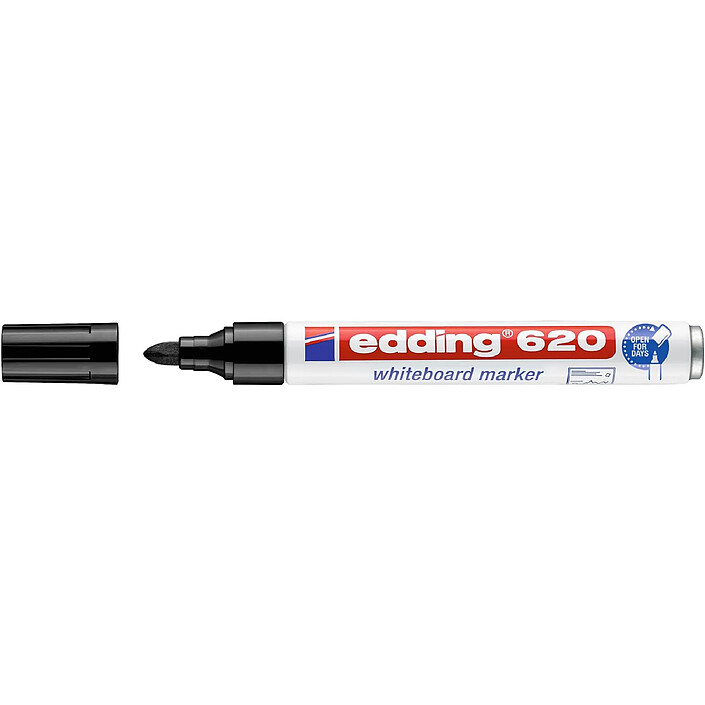 EDDING Marqueur pour Tableaux blancs 620 Noir Corps Alu Pointe Ronde 1,5-3 mm x 10