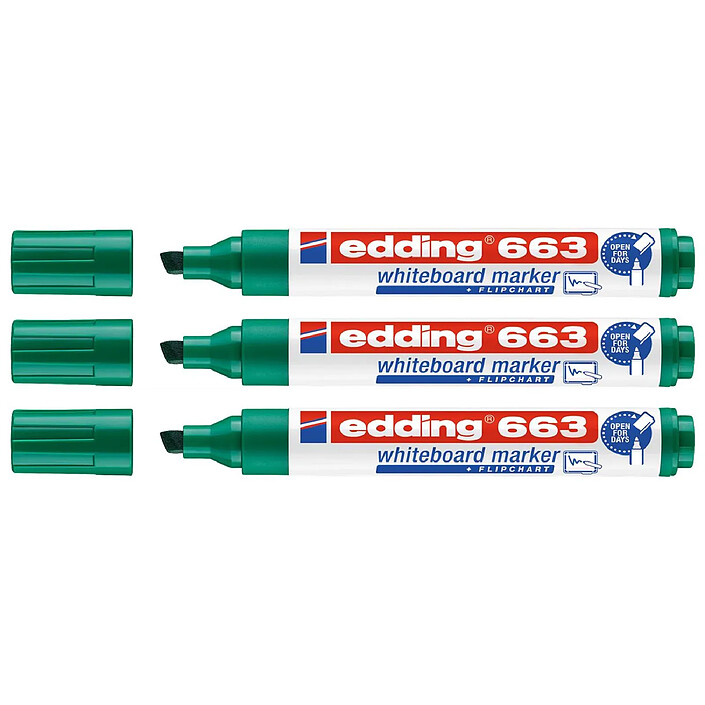 EDDING Marqueur pour Tableaux Blancs 663 Vert Pointe Biseautée 1-5 mm x 3