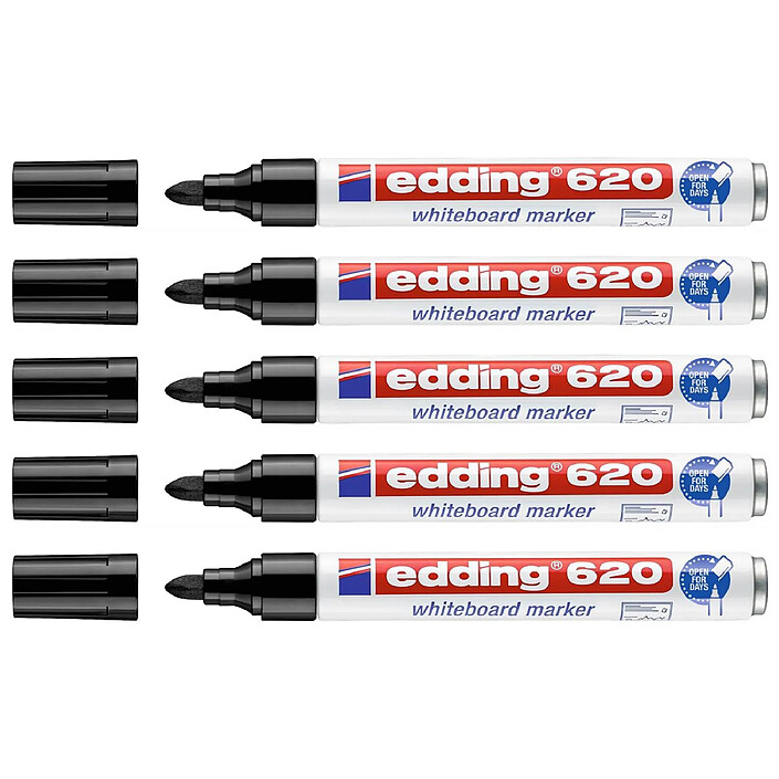 EDDING Marqueur pour Tableaux blancs 620 Noir Corps Alu Pointe Ronde 1,5-3 mm x 5
